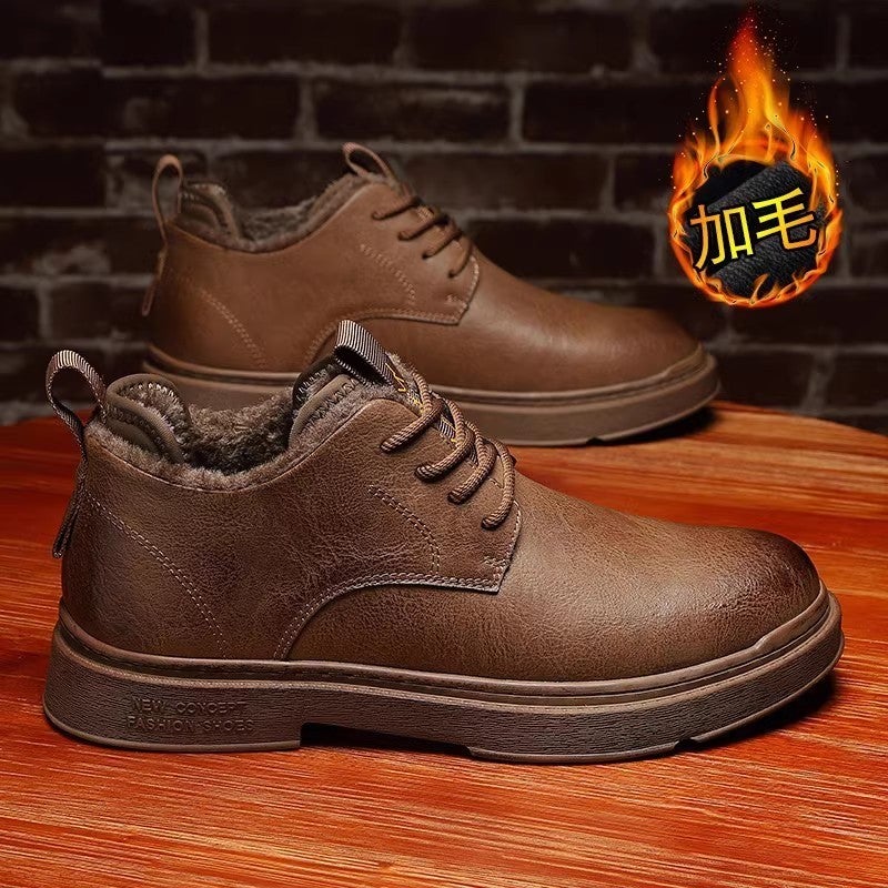 Northeast Snow Boots Men'S Winter Fleece-Lined Leather Shoes Warm Shoes Men'S Shoes Men'S Cotton Shoes Martins Low-Top Boots - Image 1